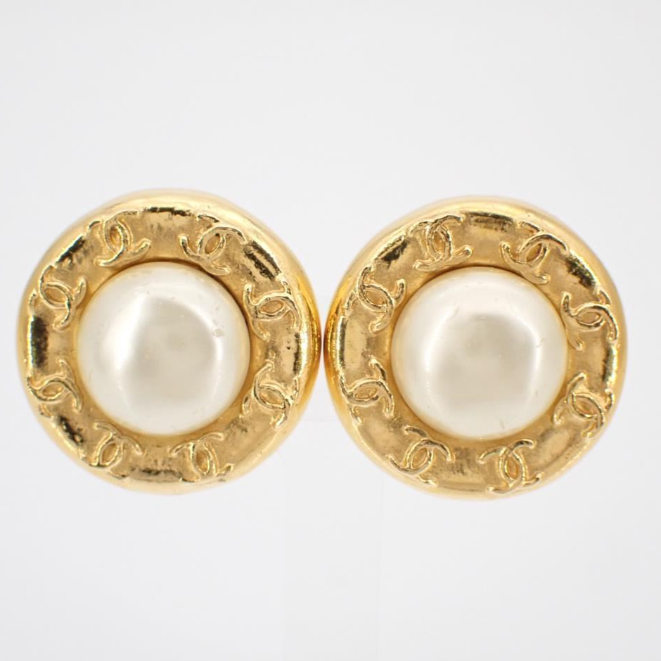 C Pearl Disc Earrings