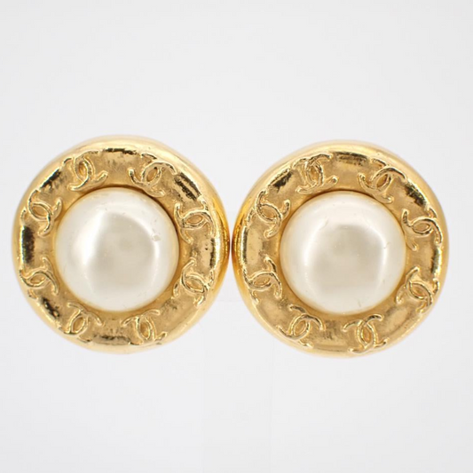 C Pearl Disc Earrings