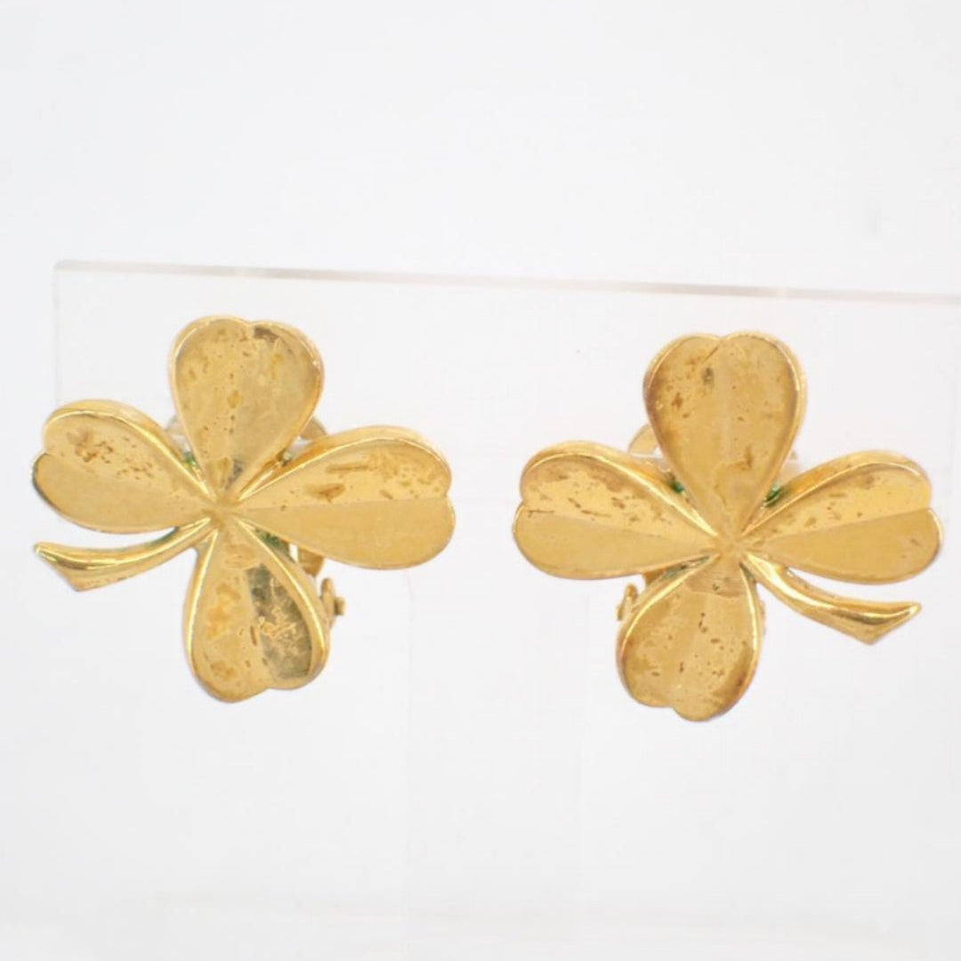 C Golden four-leaf clover earrings