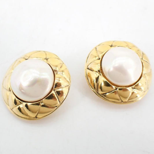 C Quilted Pearl Clip Earrings