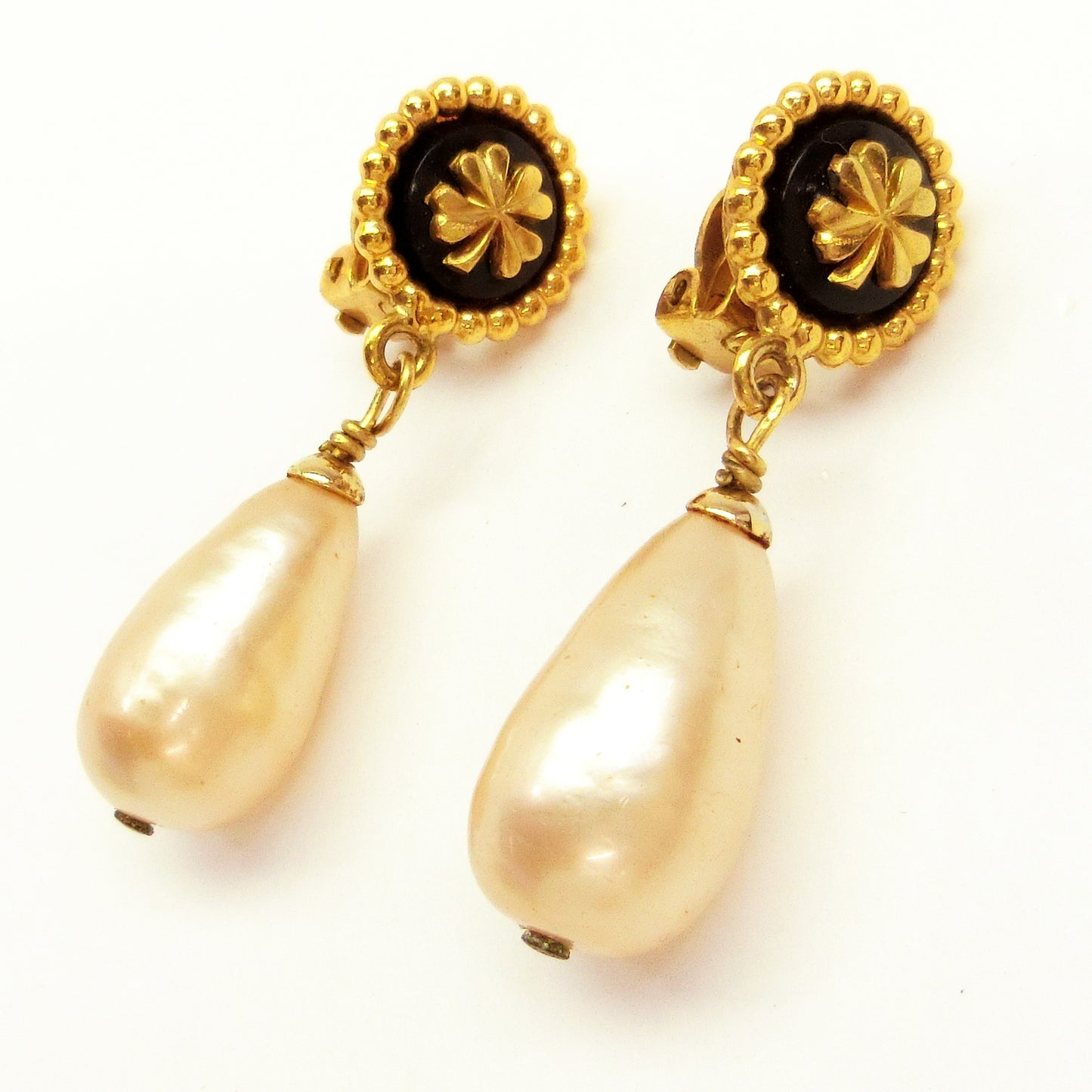 C Four Leaf Clover Pearl Drop Earrings