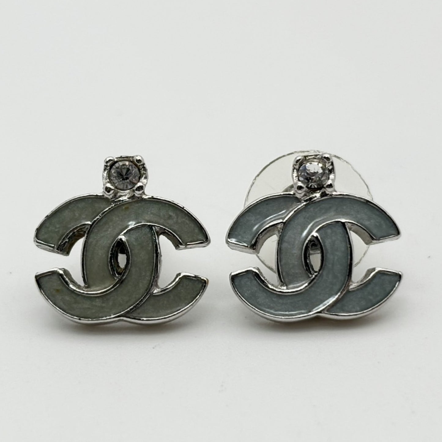 Double C enamel diamond earrings