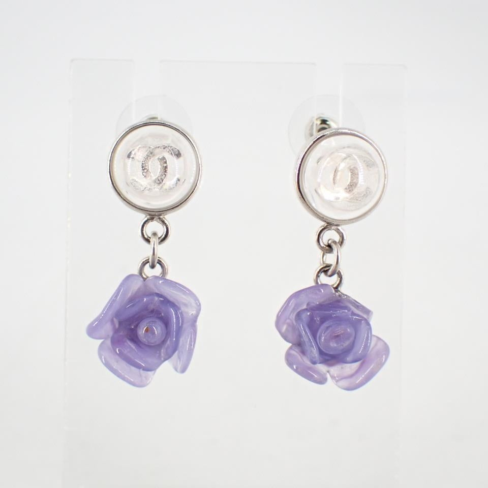 C Purple Camellia Clip Earrings