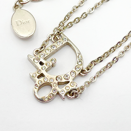 D Double chain logo rhinestone necklace