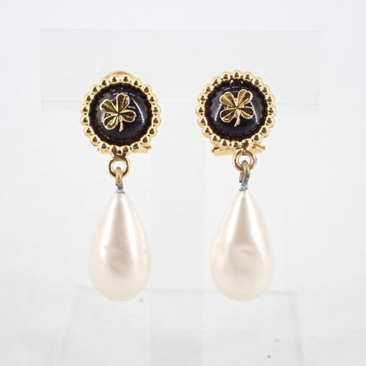 C Four Leaf Clover Pearl Drop Earrings