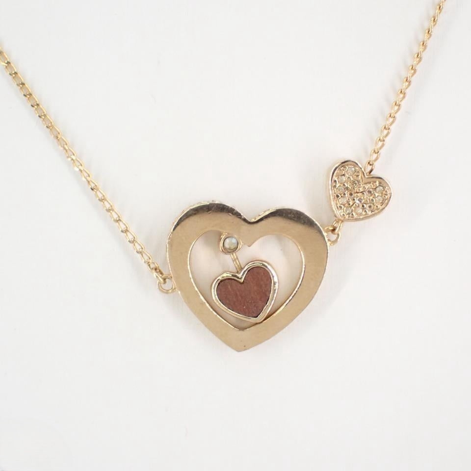 D Pink Mother-of-Pearl Rhinestone Heart Necklace