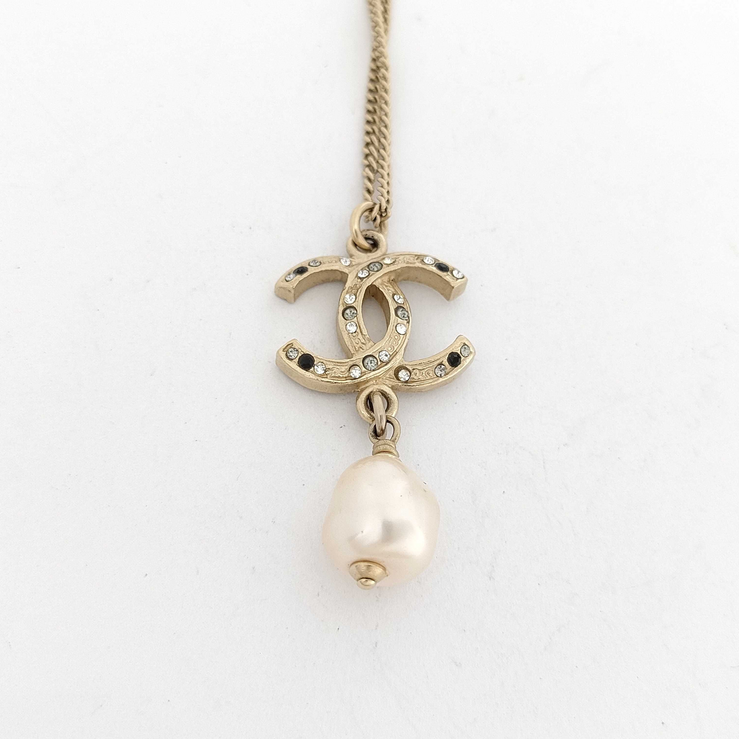 C Gold Double C Diamond Pearl Pendant Necklace