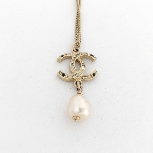 C Gold Double C Diamond Pearl Pendant Necklace