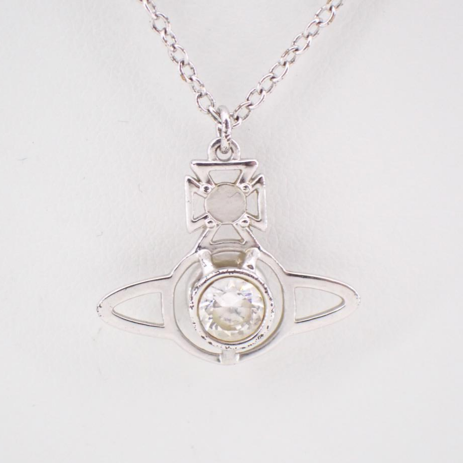 V Hollow Rhinestone Saturn Necklace