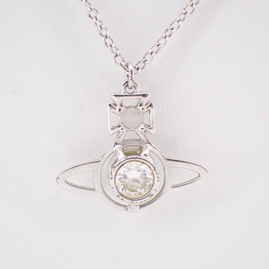 V Hollow Rhinestone Saturn Necklace