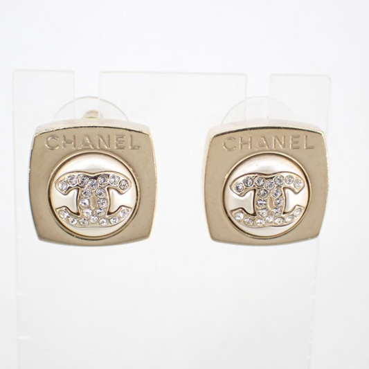 C Gold Square Diamond Earrings