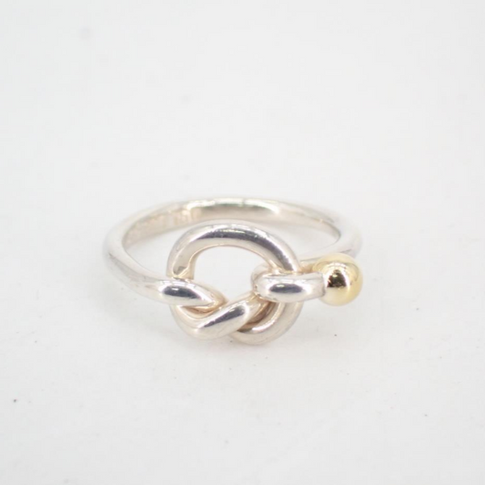 T Gold Ball Knot Heart Ring