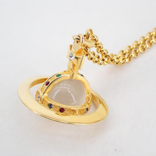 V Gold 3D Saturn Necklace