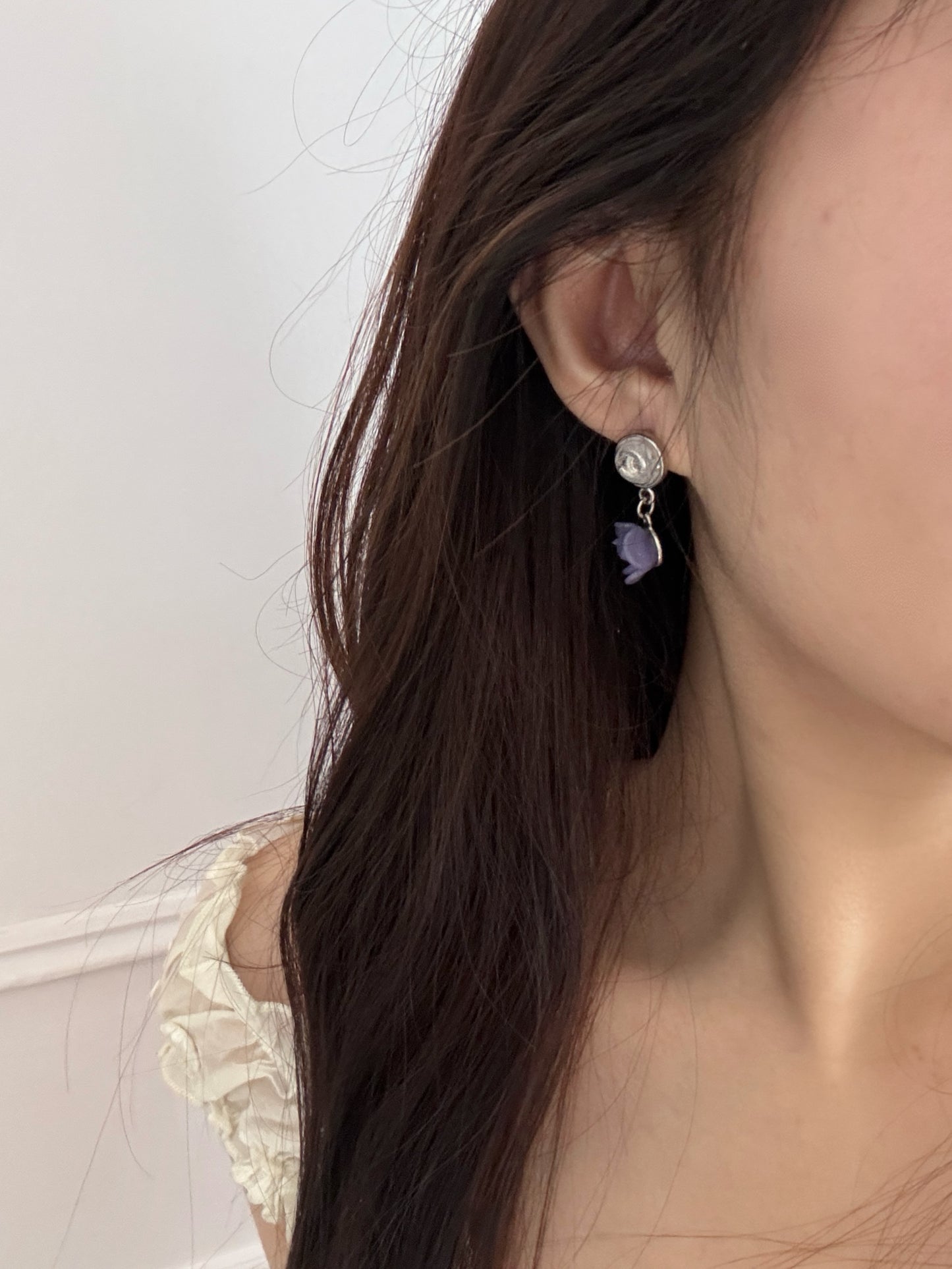 C Purple Camellia Clip Earrings